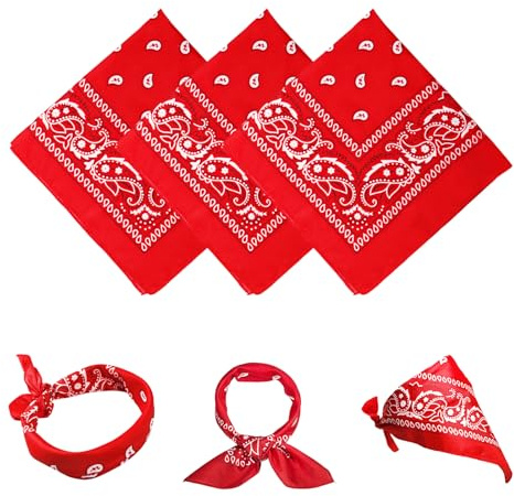 Bliceon 3 Pcs Bandana Head Scarf for Men and Women, Red Paisley Bandanas, Cowboy Headband Scarf Headbands Masks for Running, Hiking, Cosplay, Biking