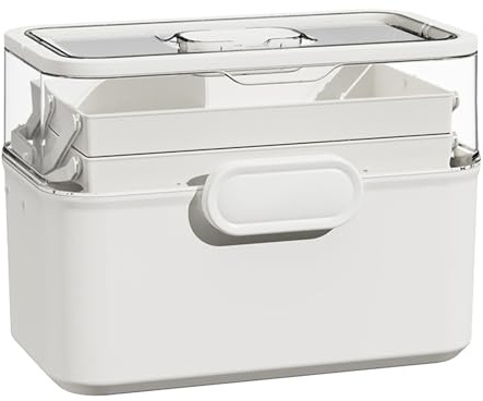 Caja de medicina: organizador de bloqueo seguro, contenedor de almacenamiento de 3 niveles | Caso de compartimento duradero con tapas, soporte de medicamentos portátiles para viajes, dormitorio,