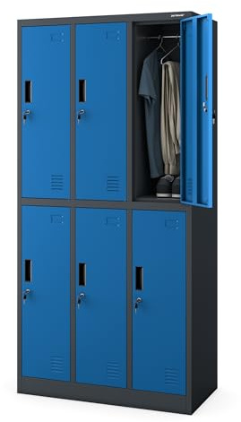 Jan Nowak Casier vestiaire 3B2A Armoire Metallique 6 Compartiments Revêtement en Poudre 185 cm x 90 cm x 45 cm (Bleu Anthracite)