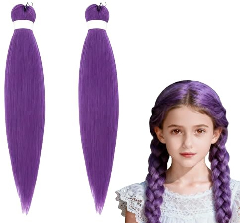 2er Set Lila Haar Extensions zum Einflechten – 60cm Kunsthaar Flecht Haar, Synthetisches Haarteil für Braids & Zöpfe, Ideal für Party, Carnival, Cosplay & Anime