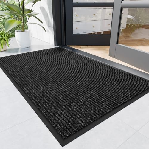 Naturei Front Door Mat, 10' x 3' Heavy Duty Indoor Outdoor Door Mat Entrance, Commercial Welcome Mats, Stain and Fade Resistant, Durable Rubber Backing, Low Profile Entry Mat for Patio, Black Stripe
