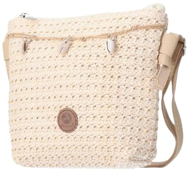 VewoTex XS Damen Bast Tasche » kleine Umhängetasche ca. 18 x 15 cm » sommerliche Clutch » Handtasche mit kleinen Muscheln