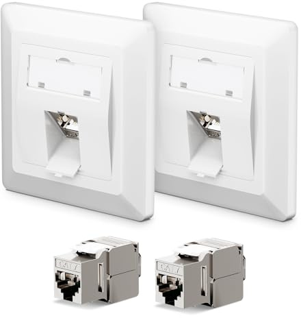 LEENUE 2 x 1-Port CAT 7 Netzwerkdose Unterputz + 2 x CAT 7 Keystone RJ45 | Lan Ethernet Dose Buchse Einbaubuchse, 10 Gbit/s, Weiß