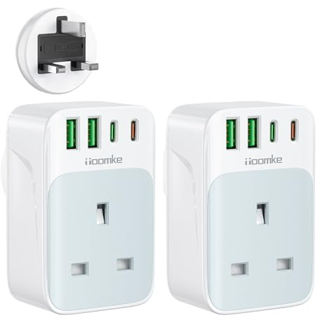 2 Pack Plug Extension Socket with USB C PD 35W, Toomke Multi Plug Adapter with 2 USB-A and 2 Type-C, UK Wall Charger Socket 13A Fused Plug USB Wall Plug Socket Adapter