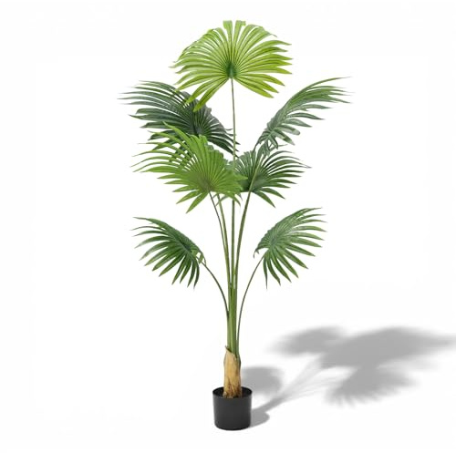 Arnusa Palma artificiale da 160 cm – Grande palma artificiale con 7 palme – Pianta decorativa in plastica di facile manutenzione – Pianta da interno realistica in vaso per soggiorno e ufficio