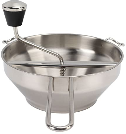OVAQUIXI Moulin à Nourriture Manuel, Moulin de Cuisine en Acier Inoxydable avec 3 Plaques de Broyage pour Soupes en Purée, Aliments pour Bébés, Poignée Ergonomique, Levier à Ressort,