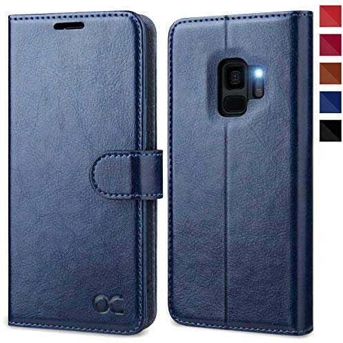 OCASE Samsung Galaxy S9 Hülle, Handyhülle Samsung Galaxy S9 [Premium Leder] [Standfunktion] [Kartenfach] [Magnetverschluss] Schlanke Leder Brieftasche Blau