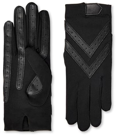 isotoner Women's Spandex Shortie Touchscreen Gloves - Waterproof Winter Gloves - Chic Chevron Design - Ideal for Driving and Daily Use, Black-Smartdri, Small/Medium
