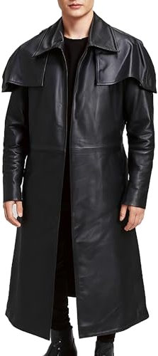 Fashion_First Mens Black Duster Coat Men Leather Ranger Armor Trench Coat
