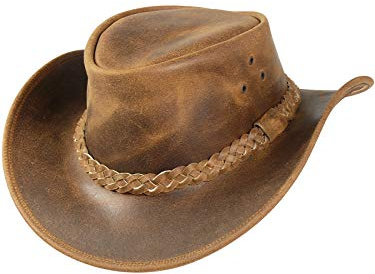 Harrys-Collection Damen Herren Lederhut in Vintage braun, Kopfgröße:XXL, Farben:braun