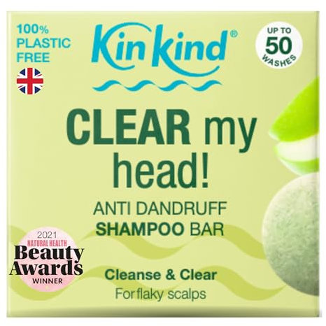 KinKind Anti Dandruff Shampoo Bar. CLEAR My Head! Anti Dandruff Shampoo for Women, Kids & Men. Natural Solid Shampoo Bar to control Flaky Scalp, Itchy Scalp & Redness. Vegan. UK made. 50 washes