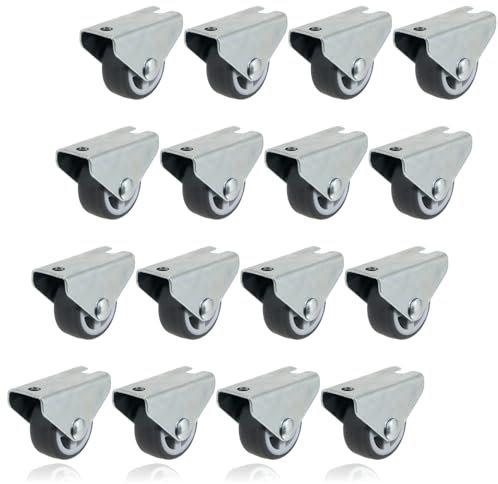 SPARES2GO 32mm 1 Castor Wheel Low Level Furniture Flight Case Small Mini Caster (Pack of 16 Wheels)