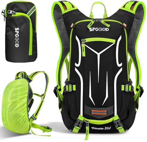 SPGOOD Fahrradrucksack 20/25/30L Wasserdicht & Leich(30L Grün Schwar)
