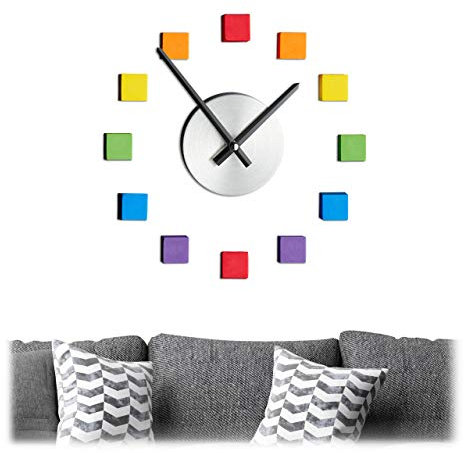 Relaxdays Reloj Pared DIY, para Pegar, Cuadrados de Colores como Números, Tamaño Variable, Cuarto Infantil, Multicolor