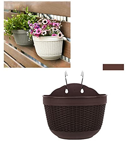 RAILONCH Wandvasen 2-teiliges Set, Halbkreis Kunststoff Rattan Hängender Blumentopf, Hängen Pflanztopf Wandtopf Dekoration für Garten Balkon Innenhof Außenbereiche (Braun,Kleine)