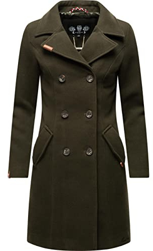 MARIKOO – Cappotto da donna in effetto lana, trench lungo con colletto rovesciato Nanakoo, XS-5XL, verde scuro, S