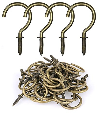 RELBRO Schraubhaken, Bronze, 3.8 cm, Tassenhaken, Schraubhaken, Metall, robuste Schraubbefestigung, Wandhaken, Pflanzenhaken zum Aufhängen von Pflanzen, Tassen, Utensilien, Windspiel, 50 Stück