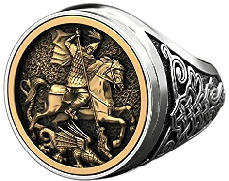 BMBN Anillo, Novedad Hombres Anillos de Sello Retrato de San Jorge Anillo de Soldado Romano Hecho a Mano Nuevo diseño Estilo único Joyería Anillo Regalos Plata