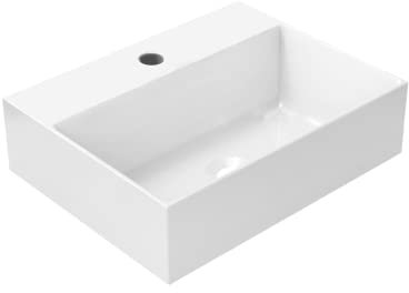 BAIKAL Lavabo sobre Encimera | Cuadrado | Blanco Brillo | Cerámica | 46 x 36 x 12 cm | Sin orificio para grifo | Lavabo Baño | Envío con Embalaje Reforzado