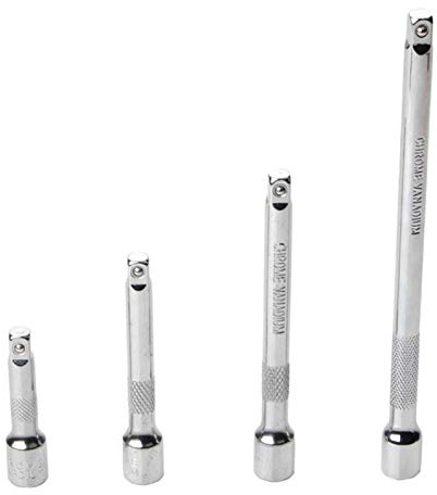 Faderr Socket Extender, 4PCS Ratchet Wrench Extension Bar Set, Ratchet Wrench Extension Bar Drive Socket Wrench Extension Bars Set Auto Repair Socket Extender 1/4 6.3mm, Silver, free size