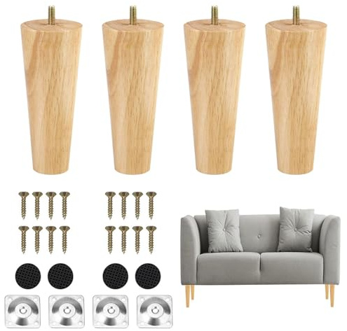TAIANJI 10cm Möbelbeine Holz Tischbeine 4 Stück Möbelfüße Holz mit Montageplatten & Schrauben für Sofa Bett Schrank Couch Stuhl