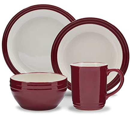 Barbary & Oak B0867011RED Foundry 16 Piece Dinnerware Set, Ceramic Stoneware, Bordeaux Red