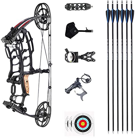 ZSHJGJR Bogenschießen Compoundbogenset 40-65 lbs Einstellbar Stahlkugel Verbundbögen Dual-Use Bogen Stahl Ball 390 FPS Jagdbogen für Erwachsener Outdoor Bogen Jagd (Schwarz Set)