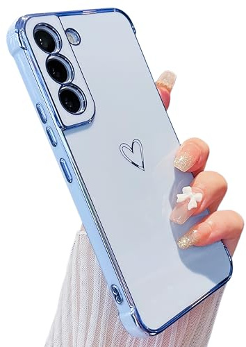 ZTOFERA Kompatibel med Samsung Galaxy S21 5G (6,1 tum) fodral för flickor kvinnor, flexibelt silikonskyddande telefonfodral med sött kärlekshjärta mönster pläterade kanter stötsäkert stötfångarskydd
