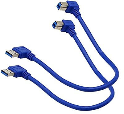 Seadream Angled USB 3.0 Printer Cable; 2Pack 1 ft / 30cm SuperSpeed USB 3.0 A Male Plug 90 Degree Left Angle to USB 3.0 B Male Right Angle Cable