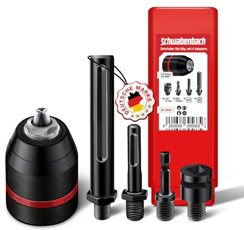 SCHWABENBACH ® Schnellspannbohrfutter Komplett Set 5tlg, 1,5-13mm 1/2-20UNF für Bohrmaschinen und Schlagschrauber - Bohrfutter Adapter NEU