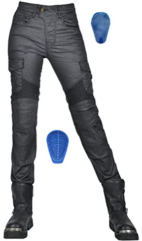 Coated Waterproof Slim Fit Women Motorcycle Riding Protective Pants with Silica Gel Armor Stretch Motocross Racing Jeans M Black