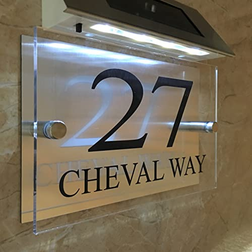 Elegante Numero civico illuminato a LED a energia solare 1-9999 | Effetto cristallo Bordo dritto