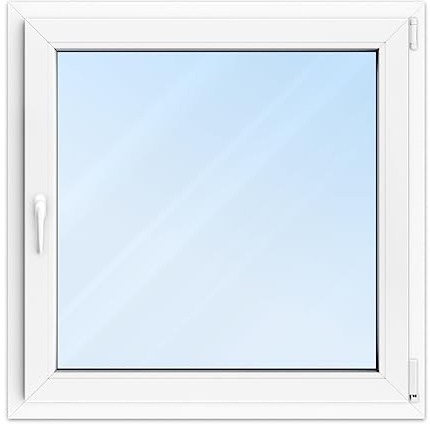 FENSTERVERSAND - Kunststofffenster 100x100 Weiß - zu öffnendes Fenster 100x100 Kunststoff mit Griff, Dreh- & Kippfenster, 2-fach Verglasung, Klarglas - DIN rechts - BxH: 1000x1000 mm, 70 mm Profil