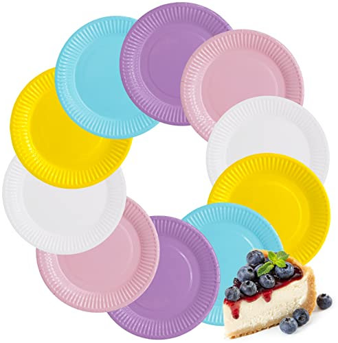 WSAMJIN Piatti Colorati Carta, 50 Pezzi Colore Stoviglie per Feste 7 Pollici Rotondi Piatti, Piatti Ecologici in Carta per Matrimonio, Bambini Fai da Te Fatto A Mano
