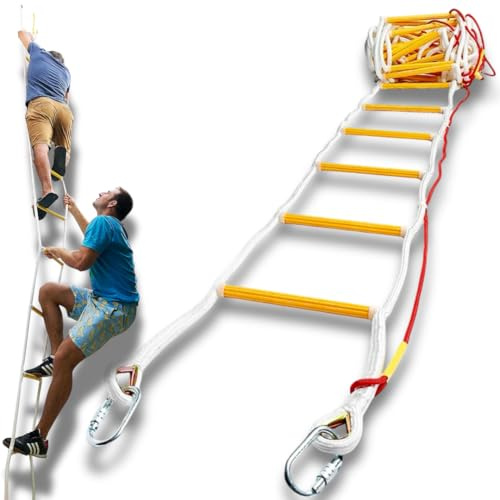 Life Saving Fire Evacuation Rope Ladder 4-Story Homes 32 Foot | Safety Rope Ladders with Mounting Clips & Protection Cord | Safety Ladder for Fire Escape | Survival Tool in Case of Emergency