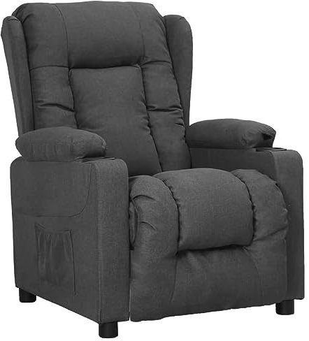 vidaXL Relaxsessel, Verstellbarer Sessel mit 2 Getränkehaltern, Fernsehsessel mit Liegefunktion, Liegesessel Polstersessel, Dunkelgrau Stoff