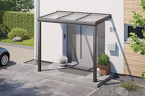 solidSMART Alu Haustür-Vordach mit 16mm Polycarbonat Stegplatten Terrassendach Vordach Aluminium Überdachung Pergola Pavillon 150 x 100 cm // 1,5 x 1 m