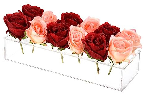 QUARKZMAN Acrílicos Flores Jarrones, 12 Pulgadas Rectangular Floral Mesa Centro para Comedor Mesa, Floral Arreglos Decorativo Jarrón para Bodas Fiesta Hogar Decoración, Transparente