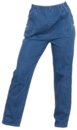 Cherry Berry Mom Jeans - Full Length Elasticated Waist Pants for Women's Casual Wear - Stretchy Comfy Straight Fit Jeans
