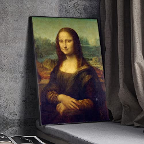 Mona Lisa, berühmtes Ölgemälde, Poster, Wandkunst, Bild, Leinwanddruck, Dekoration, Gemälde für Wohnzimmer, Dekoration, Poster, 45 x 75 cm (18 x 30 Zoll), Innenrahmen