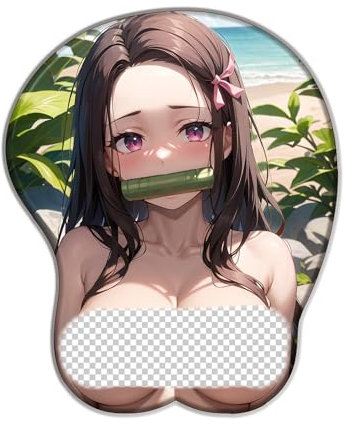 PUrar Demon Slayer Kamado Nezuko 3D-Mauspad, Silikon, Cartoon-Charakter, rutschfest, mit Handgelenkstütze aus Silikon, Mauspad