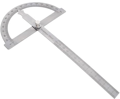 Gradmesser 0-180°, Winkelmesser Edelstahl, Winkelmesser mit Metall-Feststellschraube, Goniometer-Lineal, Gradmesser Goniometer, Winkellineal Protractor, Winkelmesser mit Rundkopf für Schüler, 150mm