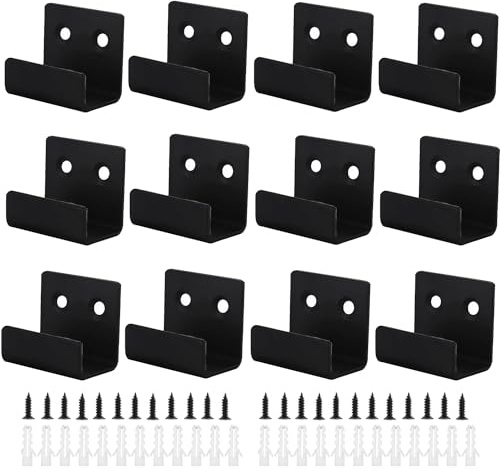 Keramikfliesen Wandhaken 12STK - Wandhaken Halterung Display mit Schrauben - Kaltgewalzter Stahl Schwerlast Haken Wand für Spiegel, Hängende Bilder, Küche, Bad, Garage (Schwarz, 21mm Innenbreite)