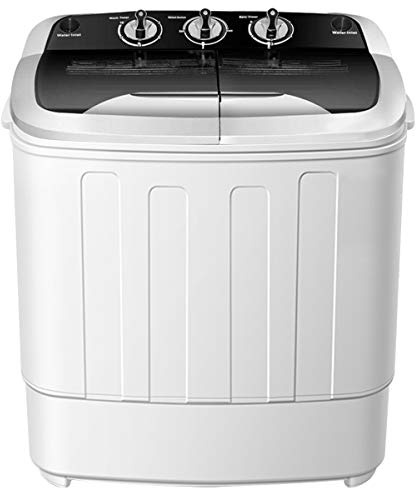 Waterjoy Portable Washing Machine, 13lbs Capacity Twin Tub Mini Washer and Dryer Combo for Apartments, Dorms, RVs, Black and White