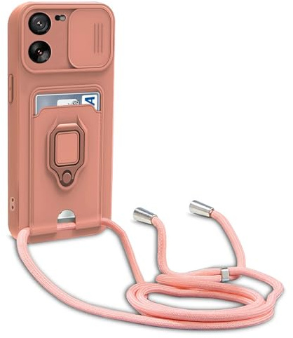 yanasuo Protección de Cámara Funda Compatible con Xiaomi Mi 13T/13T Pro (6.67), con Anillo Soporte, Ajustable Collar Correa de Cuello Cordón Carcasa de Silicona-Pink