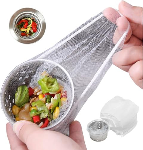 Vlwltl 200 PCS Disposable Mesh Sink Strainer Bags, Kitchen Sink Strainer Trash Bag Sink Strainer Filter Mesh Bag Anti-Clogging Elastic Filter Bags Sink Net Strainer Filter Bags for Sink Drain