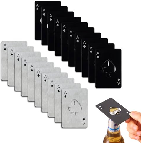 LIUCONGBD 20PCS Ace of Spades Bottle Openers, Stainless Steel Credit Card Size Beer/Can Opener, Poker Design Bottle Opener, Portable Corkscrew Jar Opener Size fits Your Wallet Gift (Silver, Black)