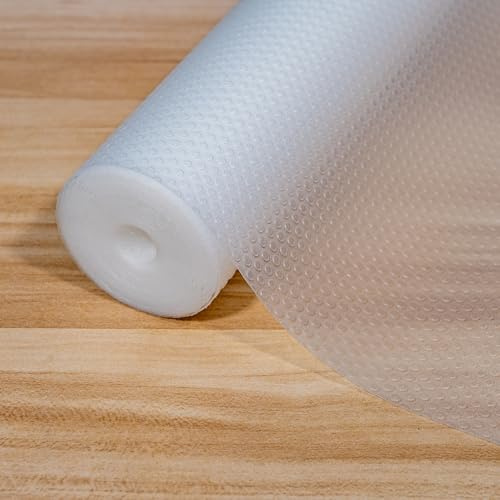 Vattentät lådmatta, icke-självhäftande EVA-plastmattor, rullhylla, låda, kylskåp, bord, skåp, köksdiskställ, skärbar 44 cm x 600 cm, vit