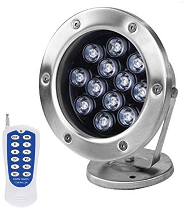 WZYJLyds Strahler Unterwasser 12V/24V RGB Teichscheinwerfer Gartenscheinwerfer Edelstahl 304 IP68 Wasserdicht Mit RF-Fernbedienung Zum Garten, Teich, Platz, Schwimmbad(24V,15W)