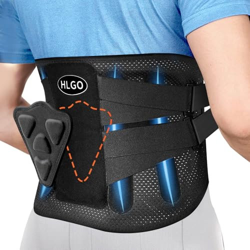 HLGO Faja Lumbar para Hombre y Mujer con Fuertes Soportes de Metal, Cinturón Lumbar con Cojín3D, para Aliviar el Dolor Lumbar, Ajustable, Cómodo, Malla Transpirable (83,5-94 cm)